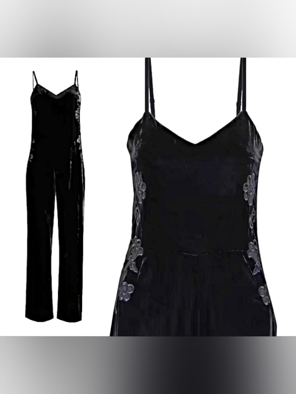 Sandro Black Velvet Sleeveless Jumpsuit with Floral Side Detail Size 6 - Picture 3 of 15